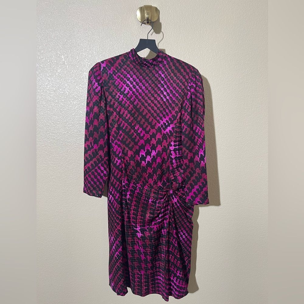 Hanae Mori Boutique Pink and Black Silk Midi Dress